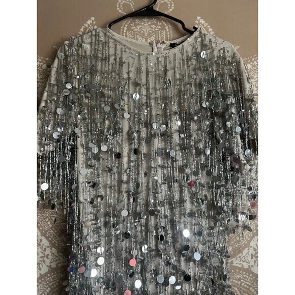 NWT Nasty Gal Silver Disc Tassel Beaded Shift Dress in Silver - Picture 5 of 8